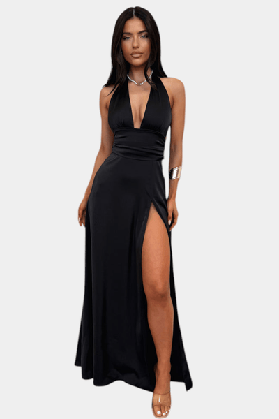 Latisha | Halter Neck High - Slit Dress