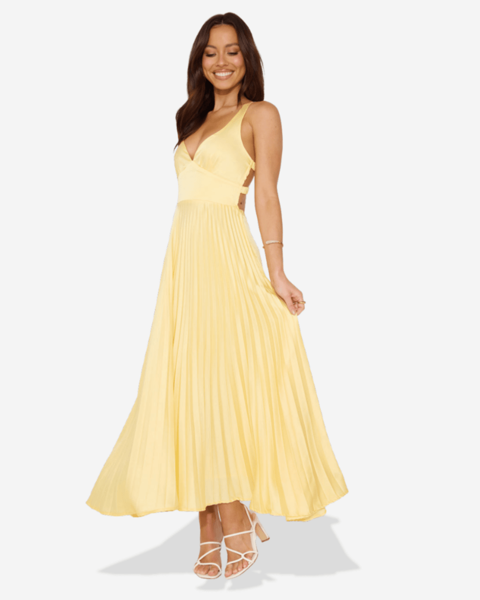 Lucy | Pleated V - Neck Maxi Dress
