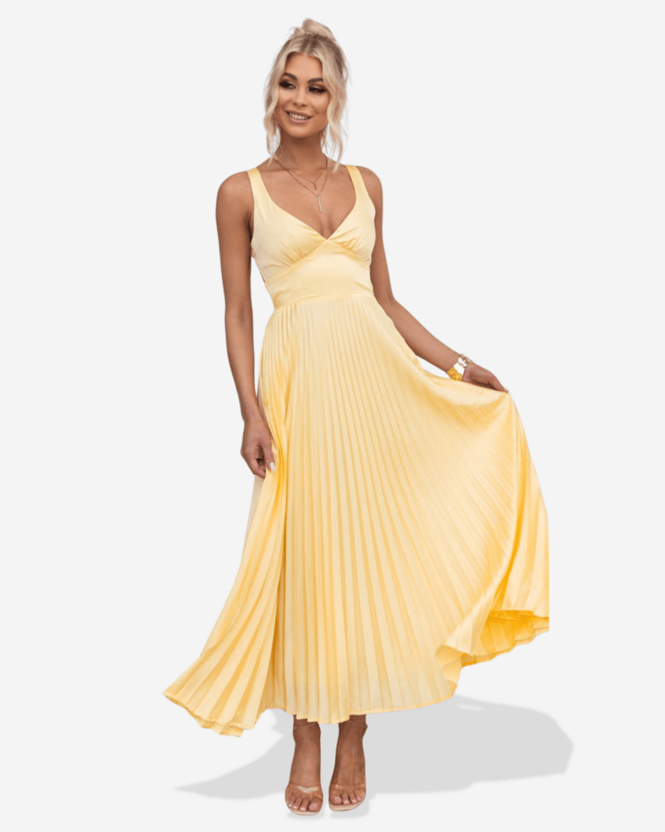 Lucy | Pleated V - Neck Maxi Dress