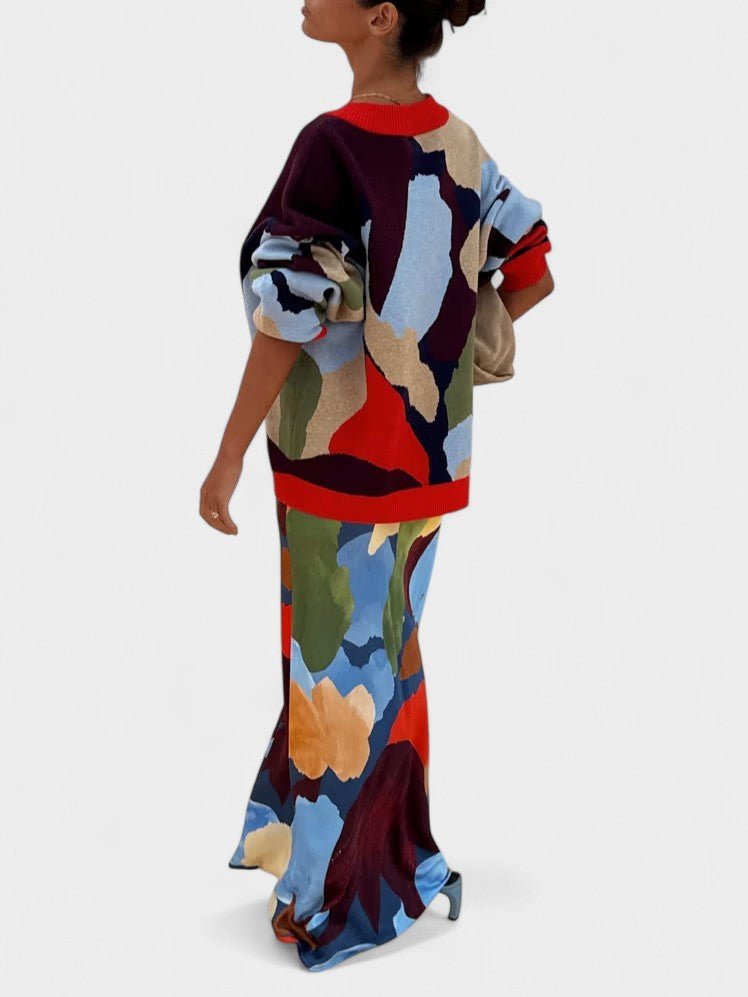Lydia | Abstract Knit Cardigan & Skirt Set