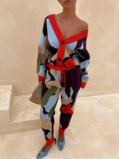 Lydia | Abstract Knit Cardigan & Skirt Set