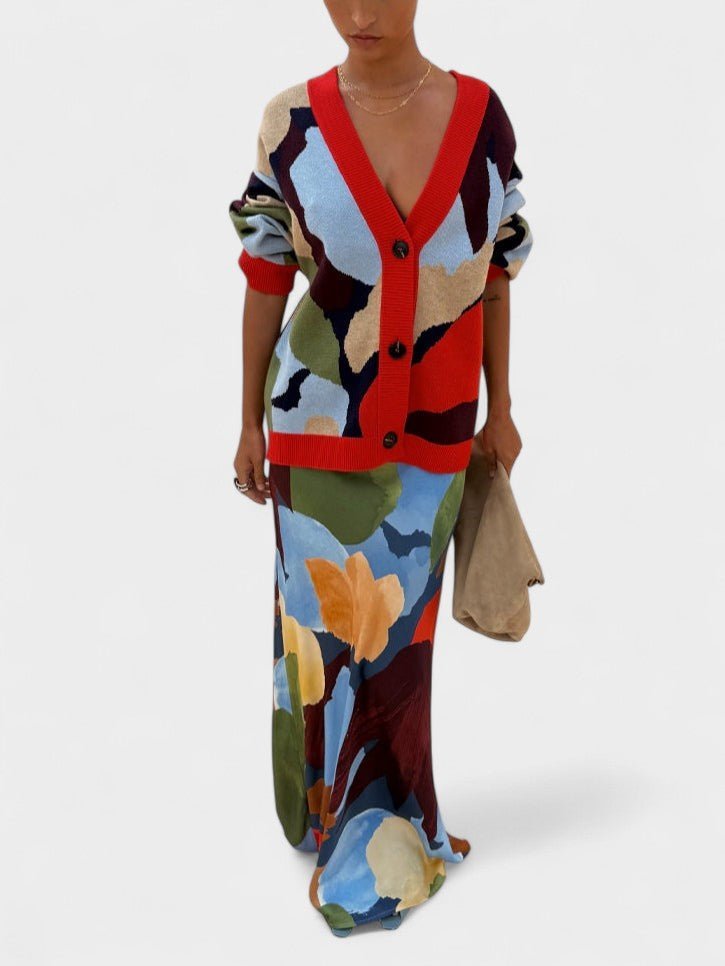 Lydia | Abstract Knit Cardigan & Skirt Set