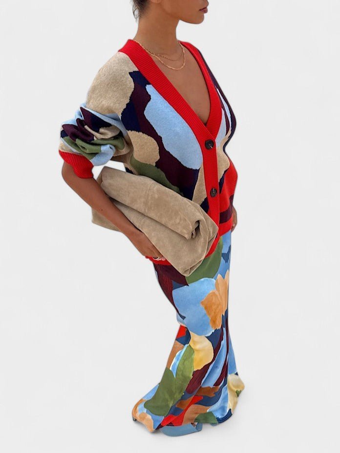 Lydia | Abstract Knit Cardigan & Skirt Set