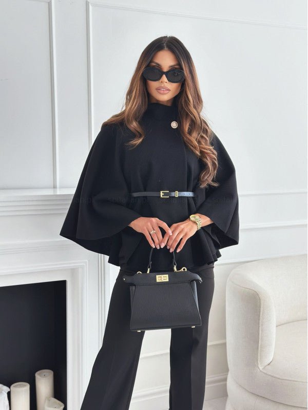 Maëva™ | Belted cape coat with high collar – fluid and assertive silhouette