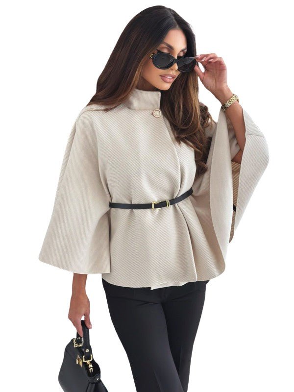 Maëva™ | Belted cape coat with high collar – fluid and assertive silhouette