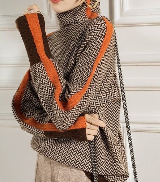 Malou | High Neck Sweater with Striking Contrast Stripes