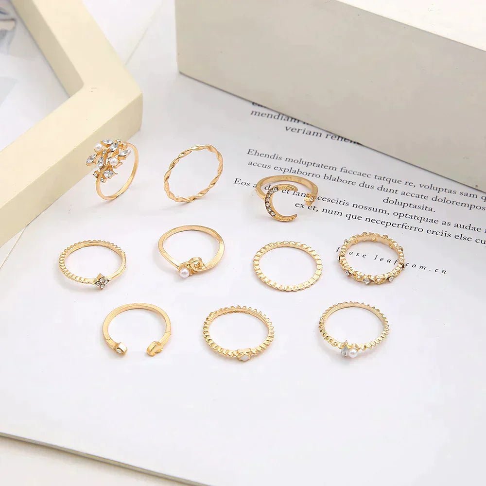 MATHILDA | 10 - PACK BOHO - INSPIRED GOLD RINGS