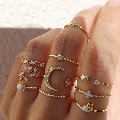 MATHILDA | 10 - PACK BOHO - INSPIRED GOLD RINGS