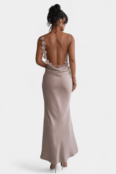 Mercedes | Cowl Back Floral Trim Bridal Dress