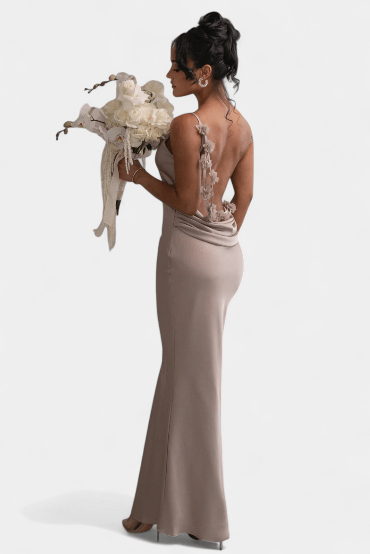 Mercedes | Cowl Back Floral Trim Bridal Dress