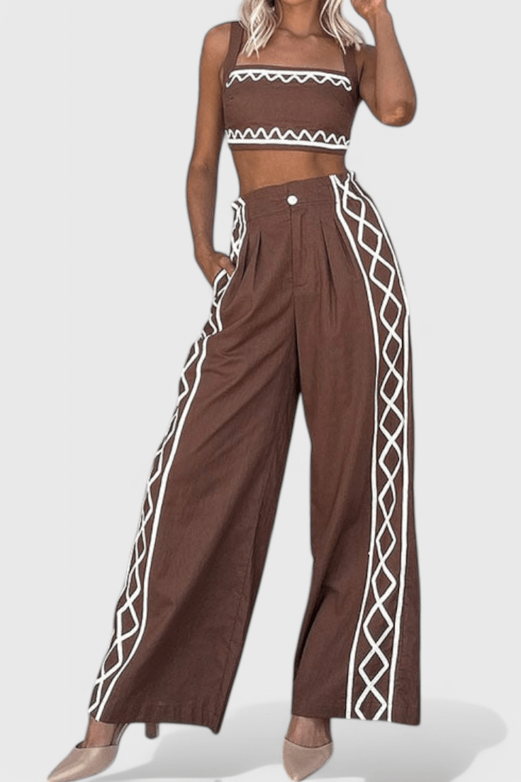 Mirella | Zigzag Print Crop & Wide - Leg Set