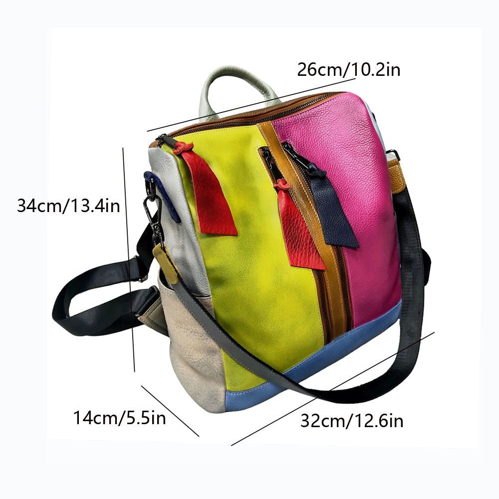 Multicolored Women's Leather Zipper Backpack