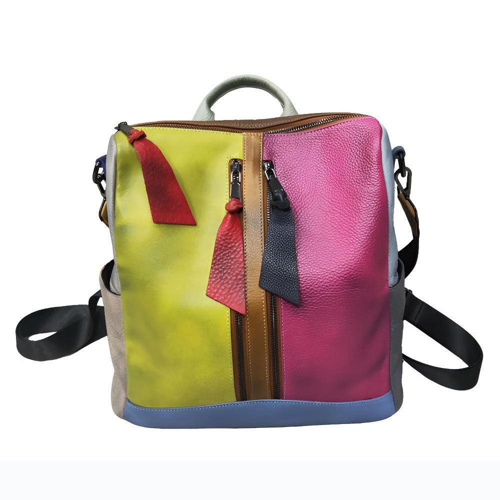 Multicolored Women's Leather Zipper Backpack