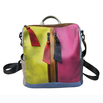 Multicolored Women's Leather Zipper Backpack