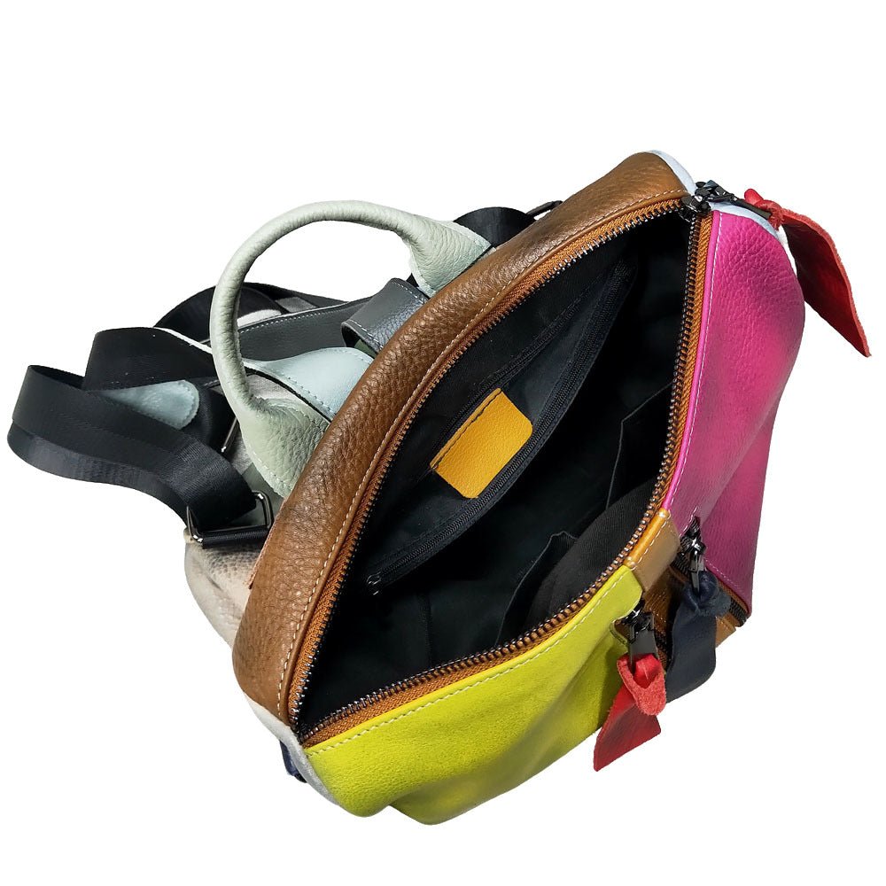 Multicolored Women's Leather Zipper Backpack
