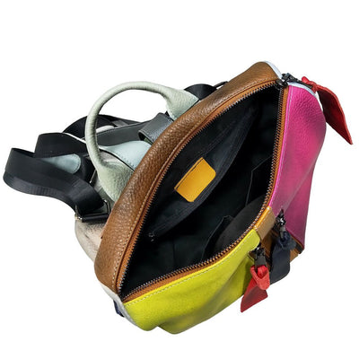 Multicolored Women's Leather Zipper Backpack