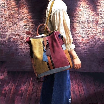 Multicolored Women's Leather Zipper Backpack