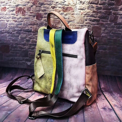 Multicolored Women's Leather Zipper Backpack