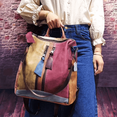 Multicolored Women's Leather Zipper Backpack