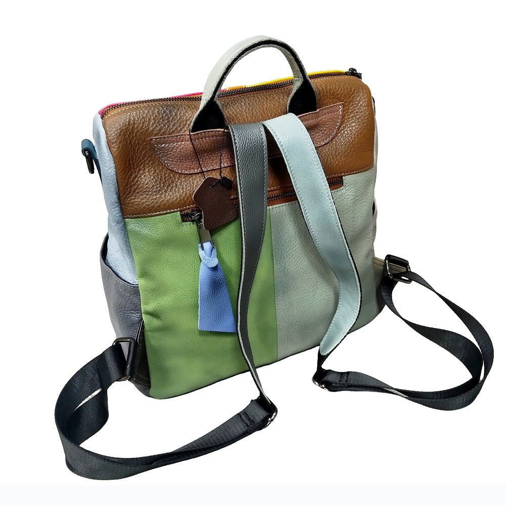 Multicolored Women's Leather Zipper Backpack