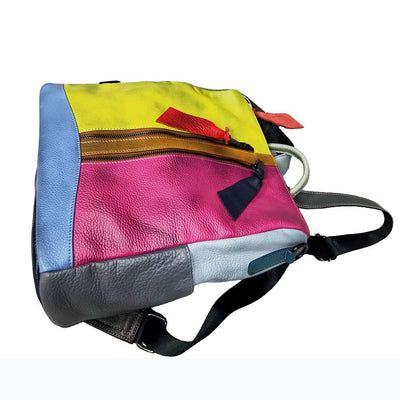 Multicolored Women's Leather Zipper Backpack