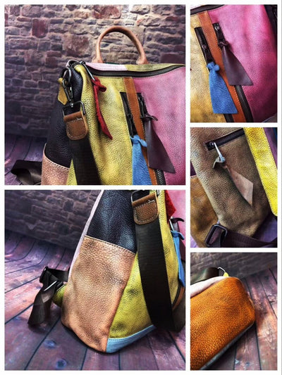 Multicolored Women's Leather Zipper Backpack