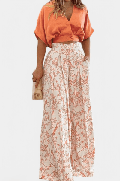 Olivia | V - Neck Top & Wide - Leg Trousers Set