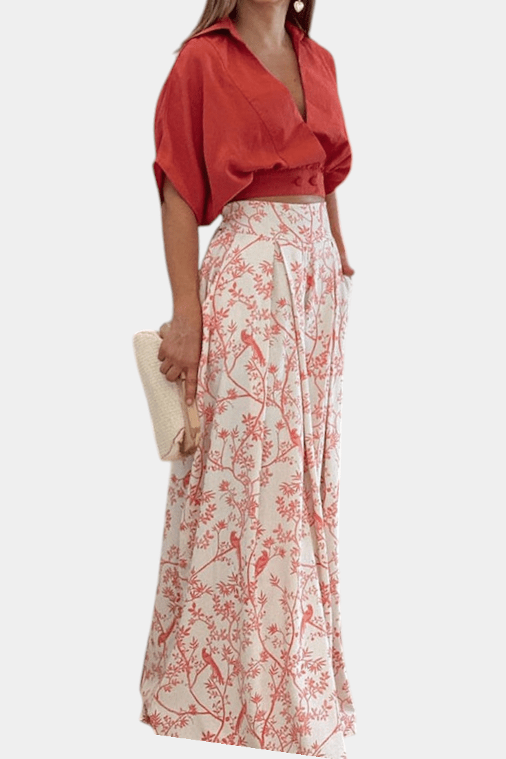 Olivia | V - Neck Top & Wide - Leg Trousers Set