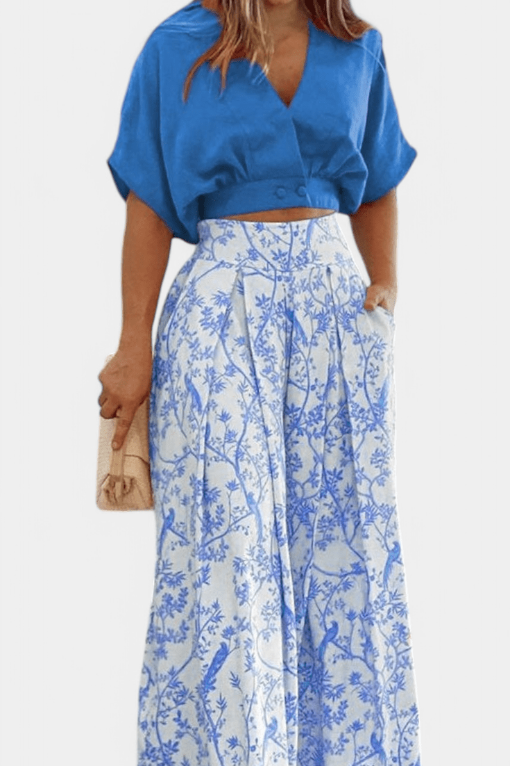 Olivia | V - Neck Top & Wide - Leg Trousers Set