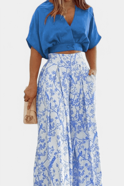 Olivia | V - Neck Top & Wide - Leg Trousers Set