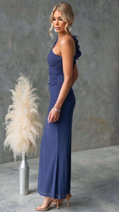 Serina | One - Shoulder Ruffle Mesh Maxi Dress