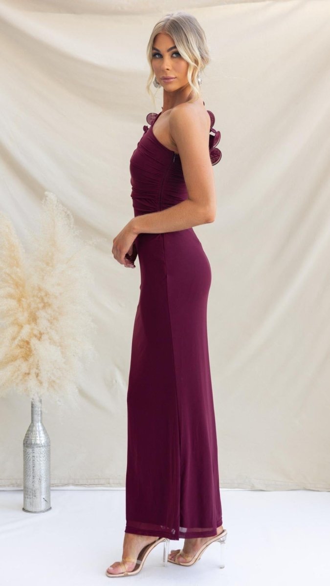 Serina | One - Shoulder Ruffle Mesh Maxi Dress