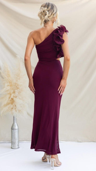 Serina | One - Shoulder Ruffle Mesh Maxi Dress