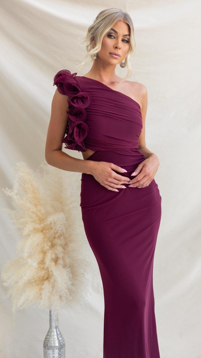 Serina | One - Shoulder Ruffle Mesh Maxi Dress