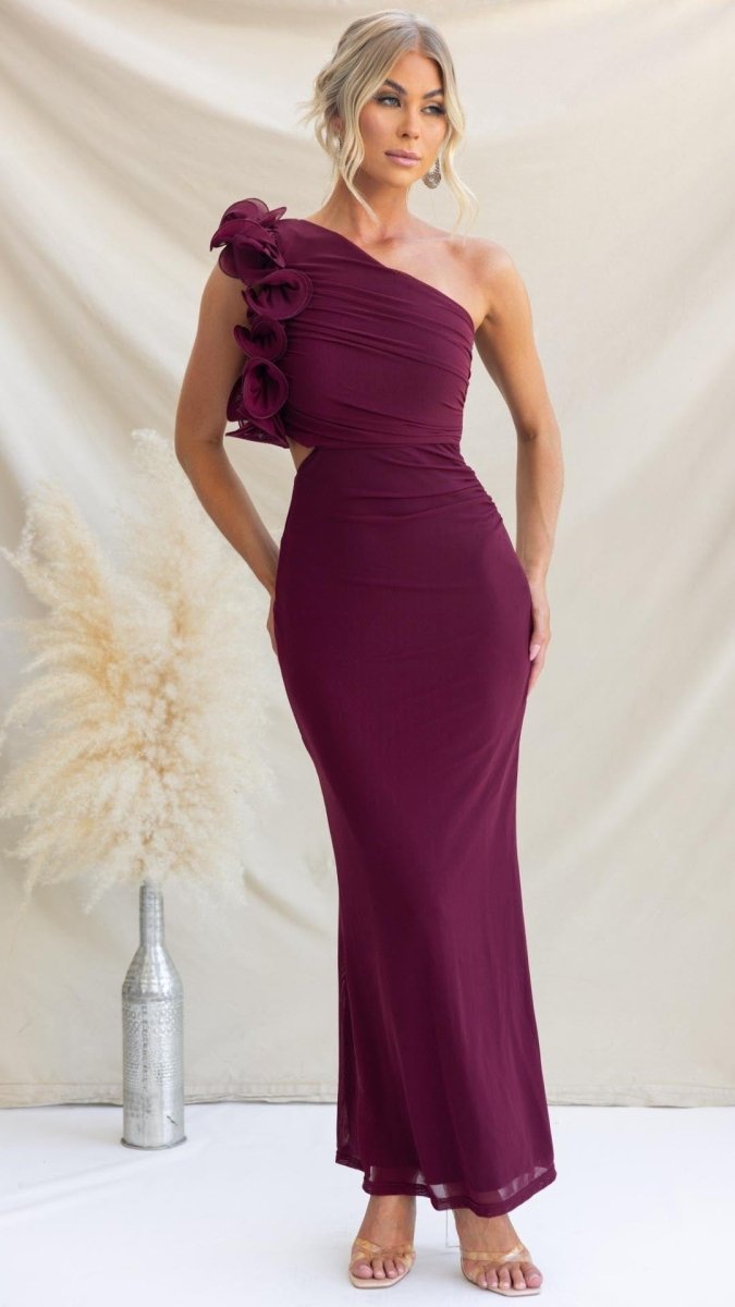 Serina | One - Shoulder Ruffle Mesh Maxi Dress