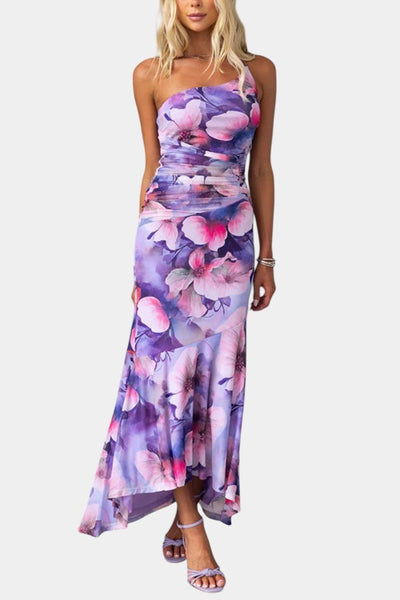 Solene | One - Shoulder Floral Ruched Midi Dress