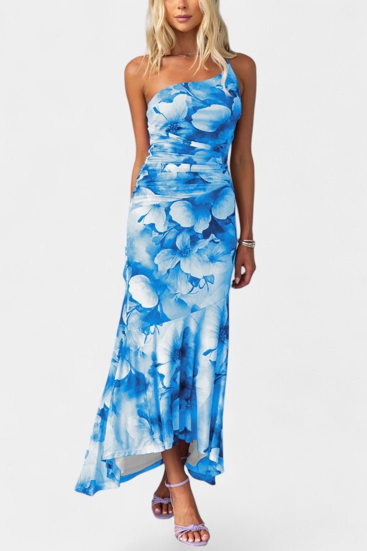 Solene | One - Shoulder Floral Ruched Midi Dress
