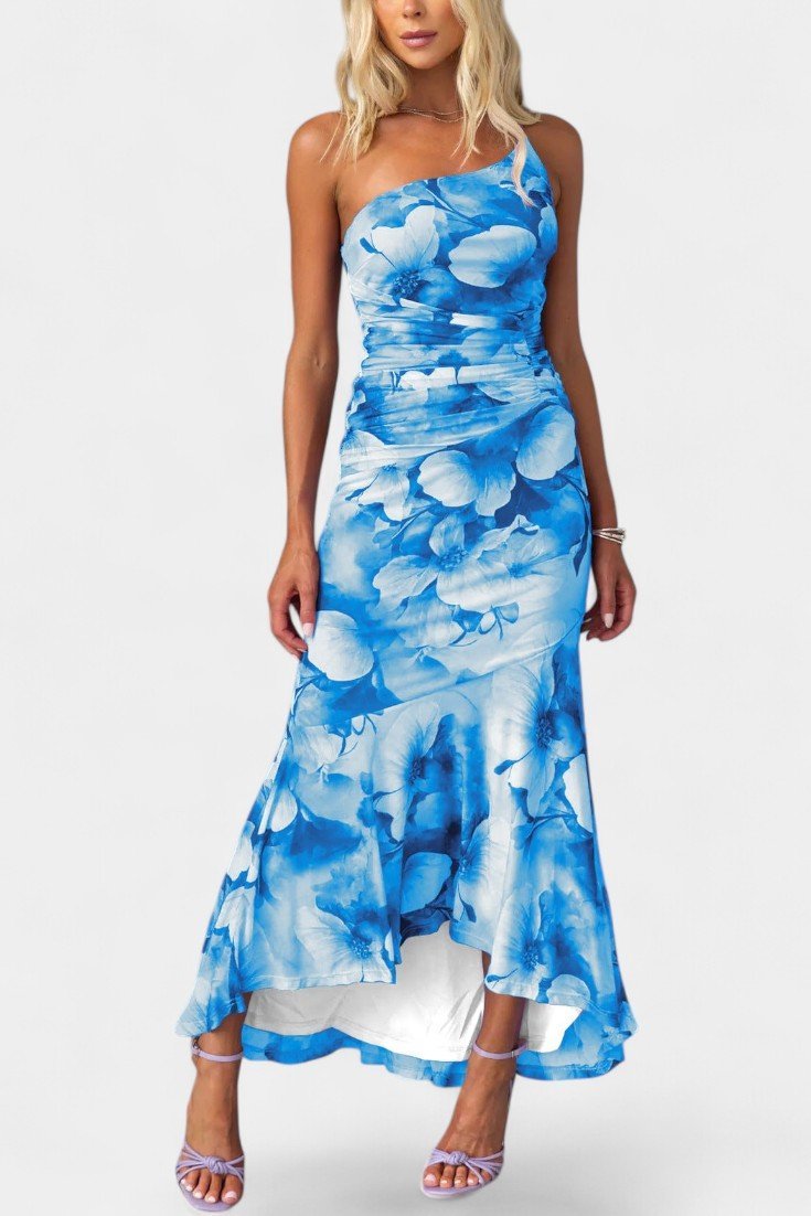 Solene | One - Shoulder Floral Ruched Midi Dress