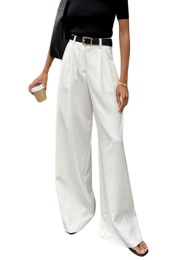 Solid Wide Leg Pants Without Belt