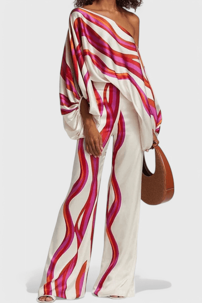 Sybella | Off - Shoulder 2 Piece Set with Wide - Leg Pants