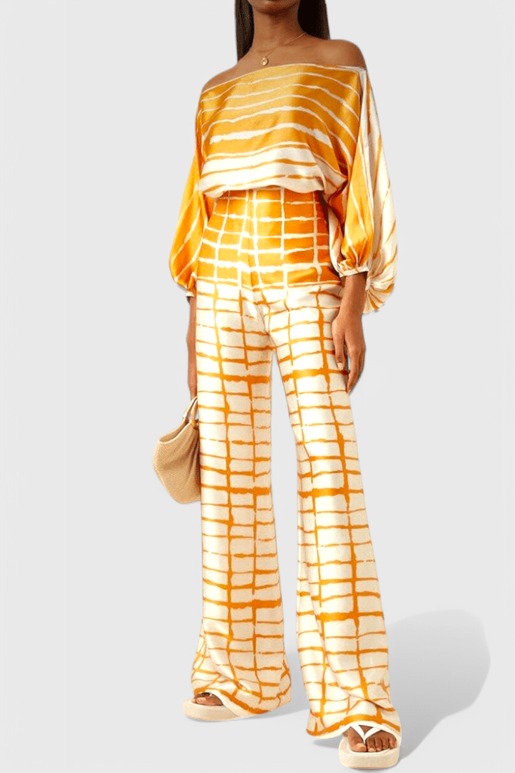 Sybella | Off - Shoulder 2 Piece Set with Wide - Leg Pants