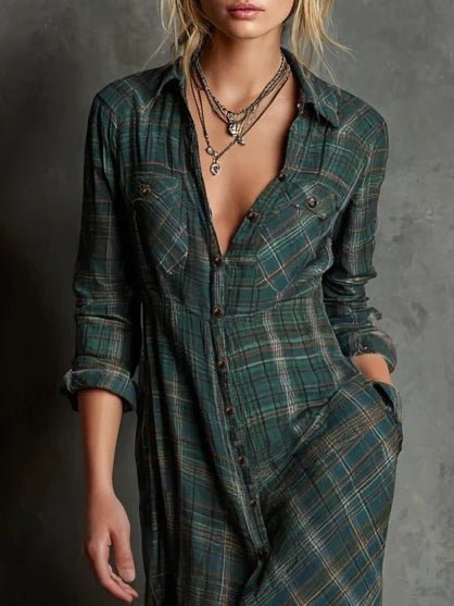 Terra Long Plaid Shirt Dress