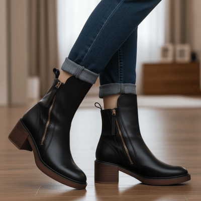 Valorine | Black leather boots with a comfortable heel