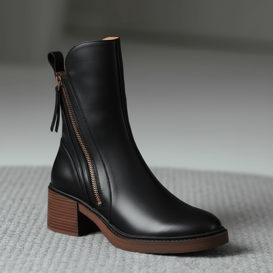 Valorine | Black leather boots with a comfortable heel