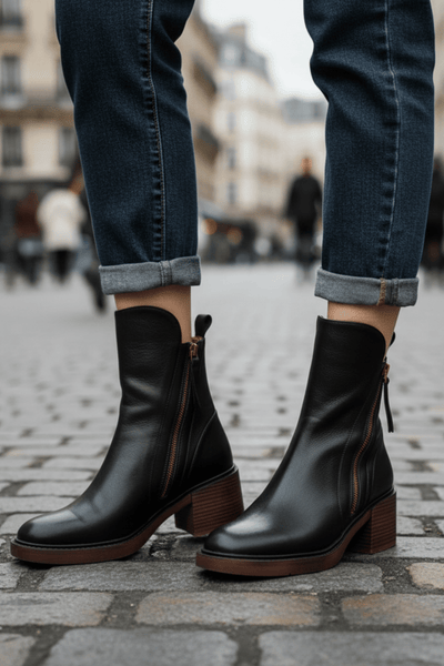 Valorine | Black leather boots with a comfortable heel