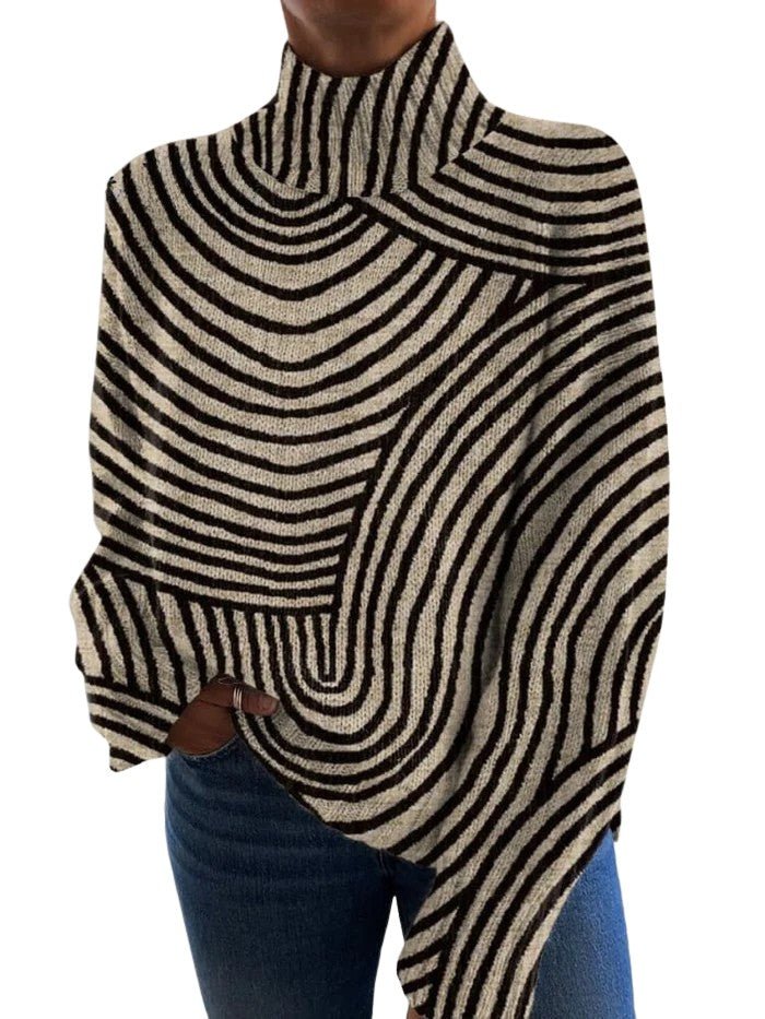 Vintage Hand - Drawn Pattern Printed Turtleneck Sweater