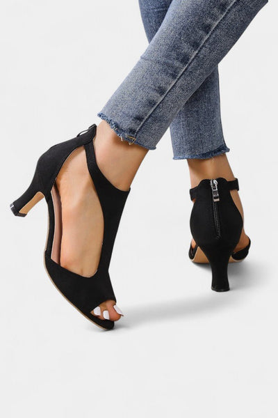 Violy | T - Strap Peep Toe Mid - Heel Sandals