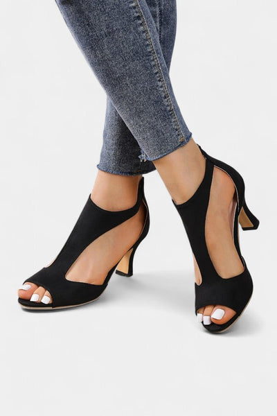 Violy | T - Strap Peep Toe Mid - Heel Sandals