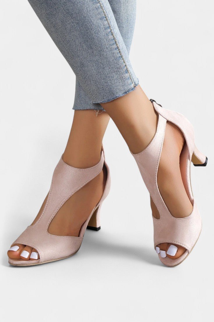 Violy | T - Strap Peep Toe Mid - Heel Sandals