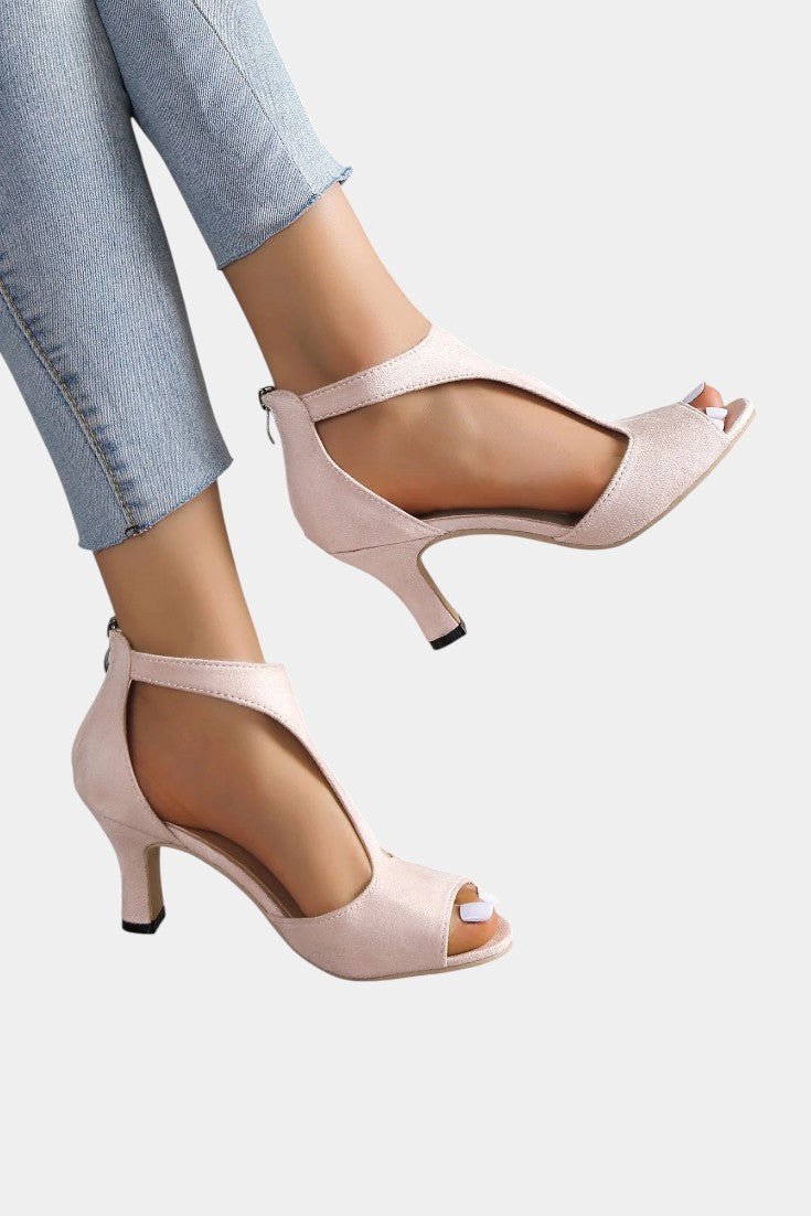 Violy | T - Strap Peep Toe Mid - Heel Sandals